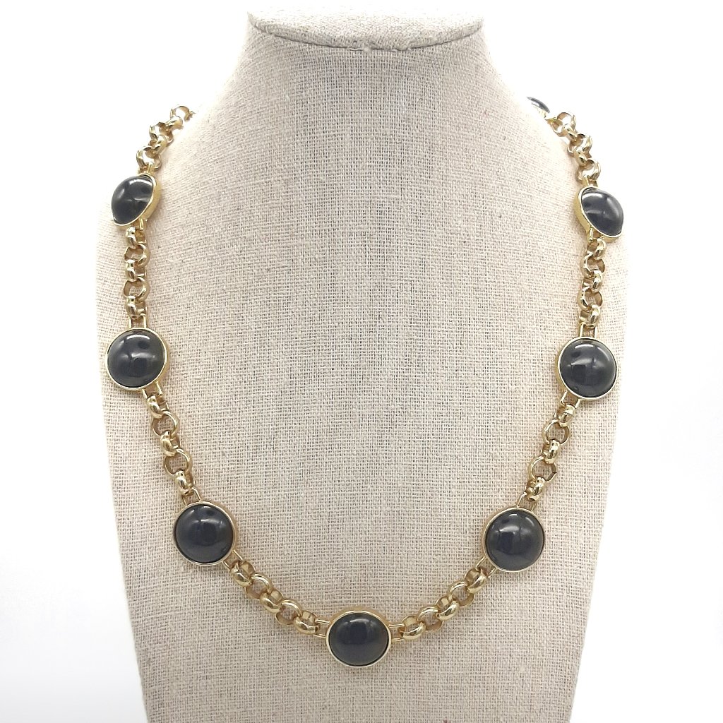 Ann Taylor New Gold Tone Chunky Chain And Dark Gray Round Cabochon Necklace 38$